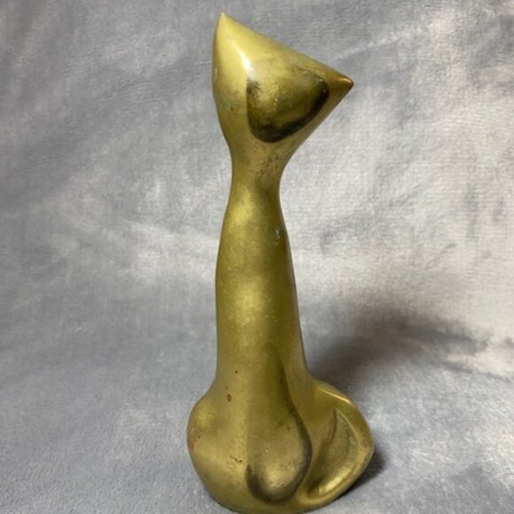 Solid Brass Mid Century Modern Cat figurine 7 inch - Picture 5 of 11